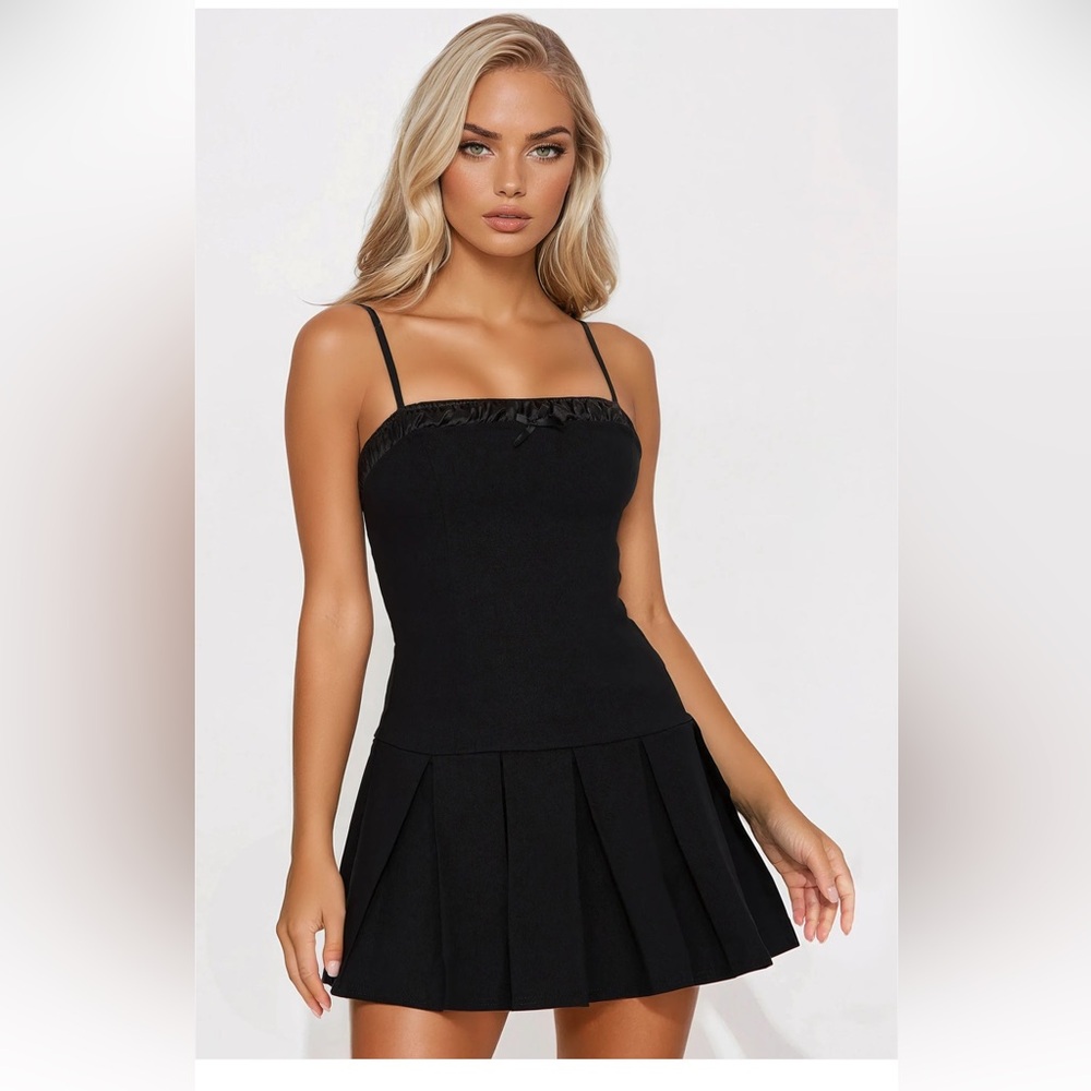Pleated Twill Mini Dress